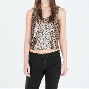 NWOT Zara Sequin Leopard Crop Top